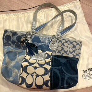 Coach Poppy Denim Patchwork Tote, 15 in.